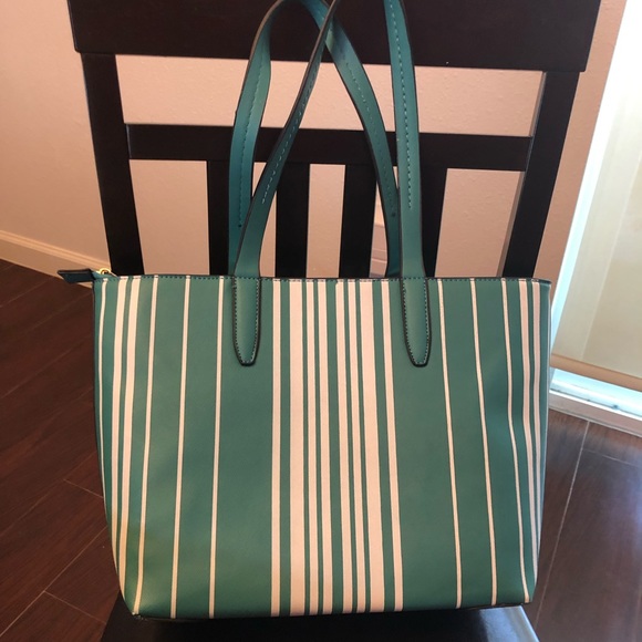 Teal/white stripe tote bag - Picture 2 of 4